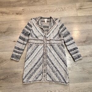 Chico's Womens‎ Petite 0 Small Open Front Textured Knit Duster Cardigan Beige